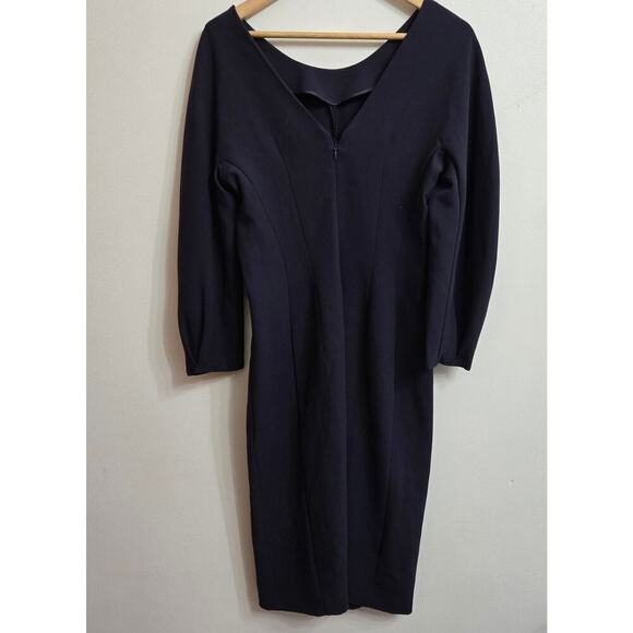 NWT Massimo Dutti Women's Navy Midi Dress Size 6 Puff Sleeve Old Money Workwear - Picture 4 of 12